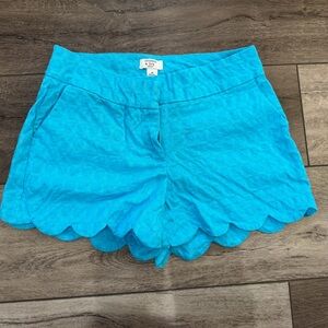 Crown & Ivy Vibrant Blue Scalloped High Waist Shorts